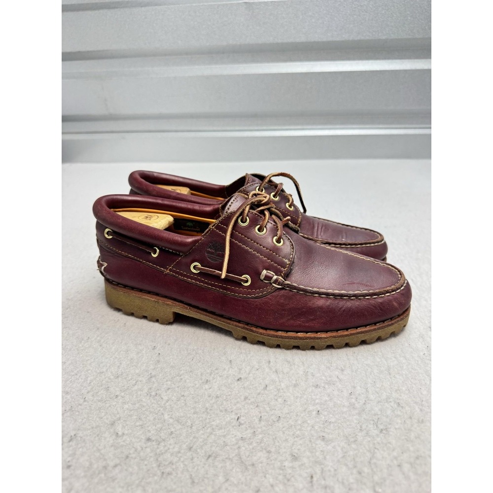 Timberland 3 Eye Burgundy Shoes Mens 11.5 Leather Lug Sole Boat Loafers 50009